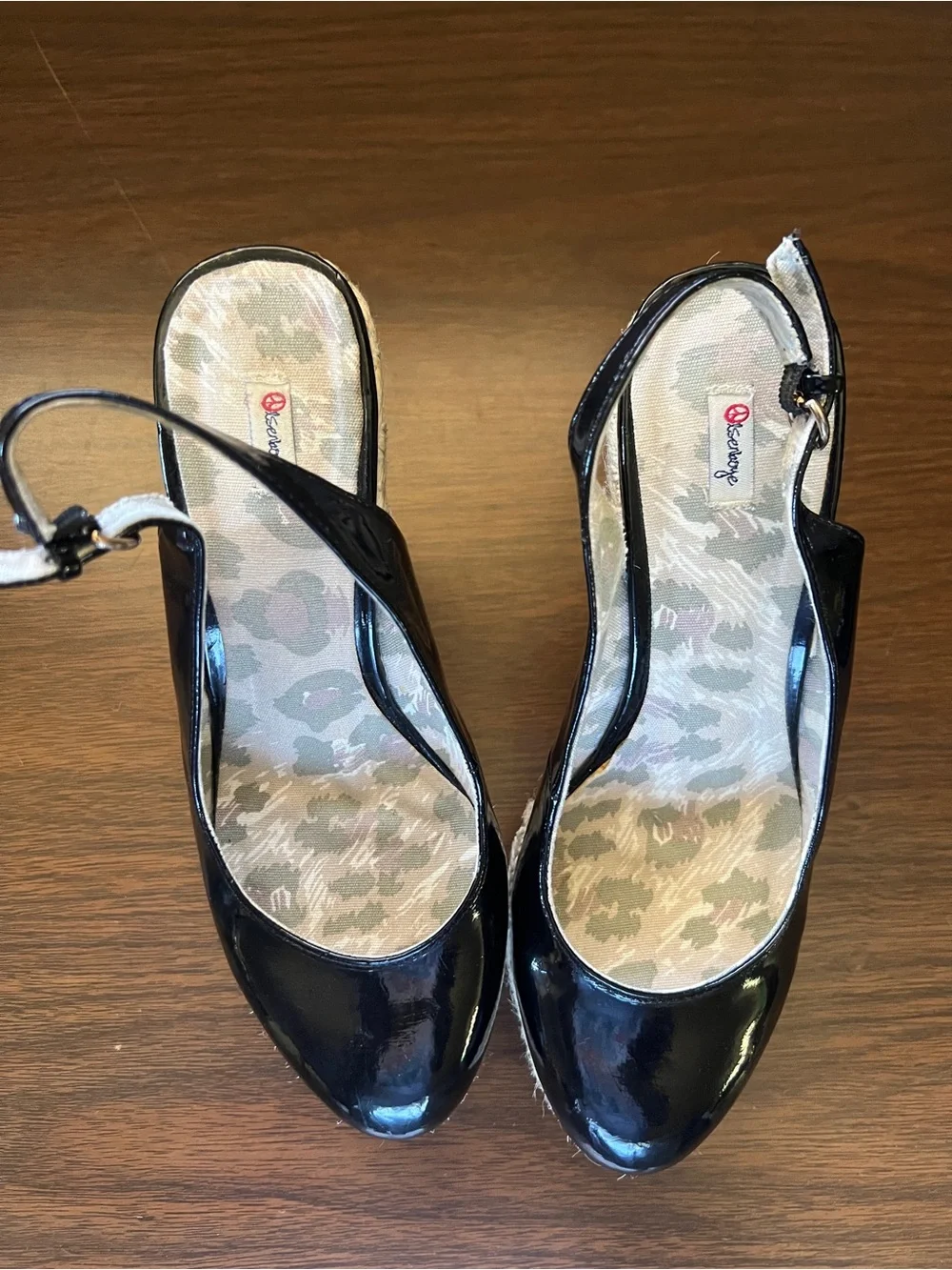 Olsenboye Black Platform Slingback Wedges - Size 8